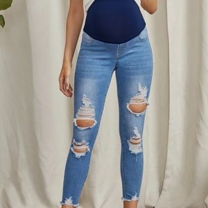 Shein Distressed Denim Maternity Jeans Size Small